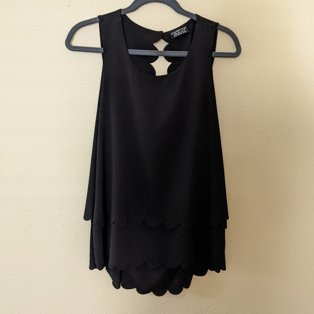 Black Scalloped Paper Moon Sleeveless Top
